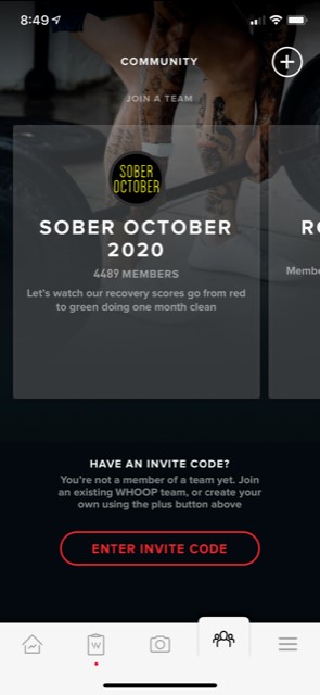 WHOOP app, enter invitation code