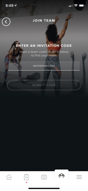WHOOP app, enter second team invitation
