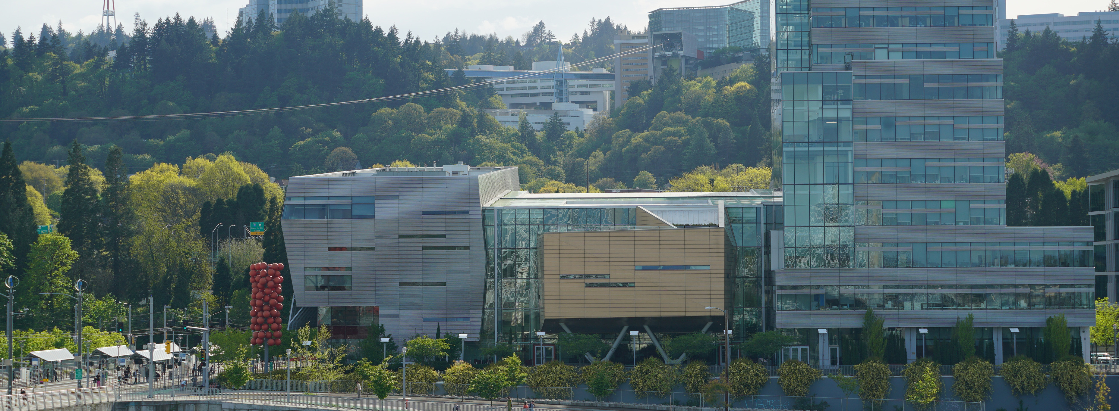 A panorama of OHSU South Waterfront buildings