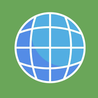 Logo consisting of a blue circle with vertical and horizontal lines, on a green backgroung