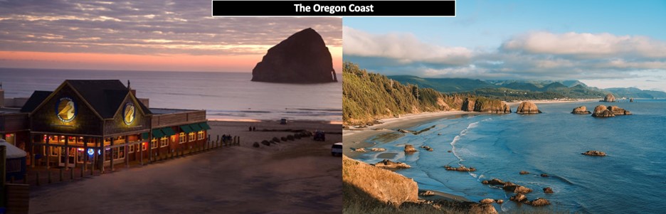 Two photographs of beaches on the Oregon Coast