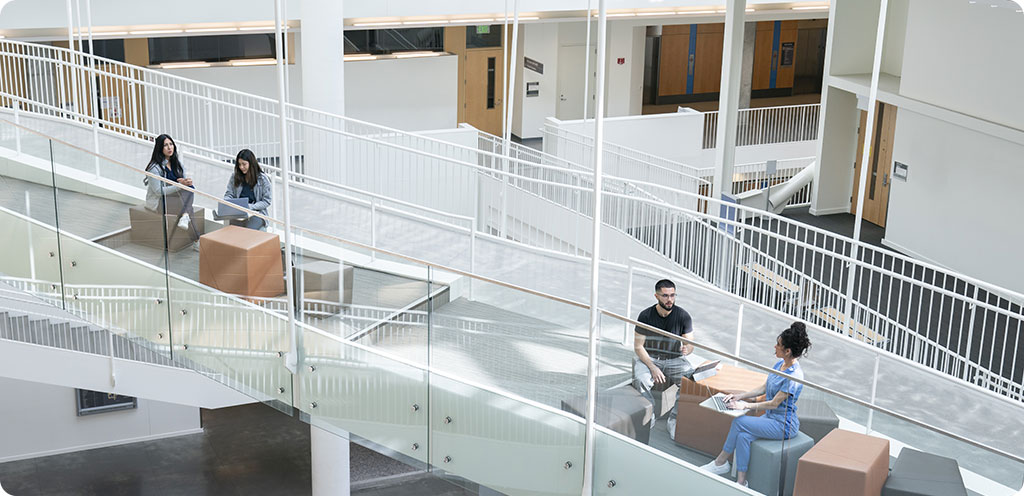 The Robertson Building’s atrium is an ideal environment for studying, thinking, or relaxing.
