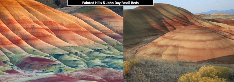 Two photographs of the Painted Hills