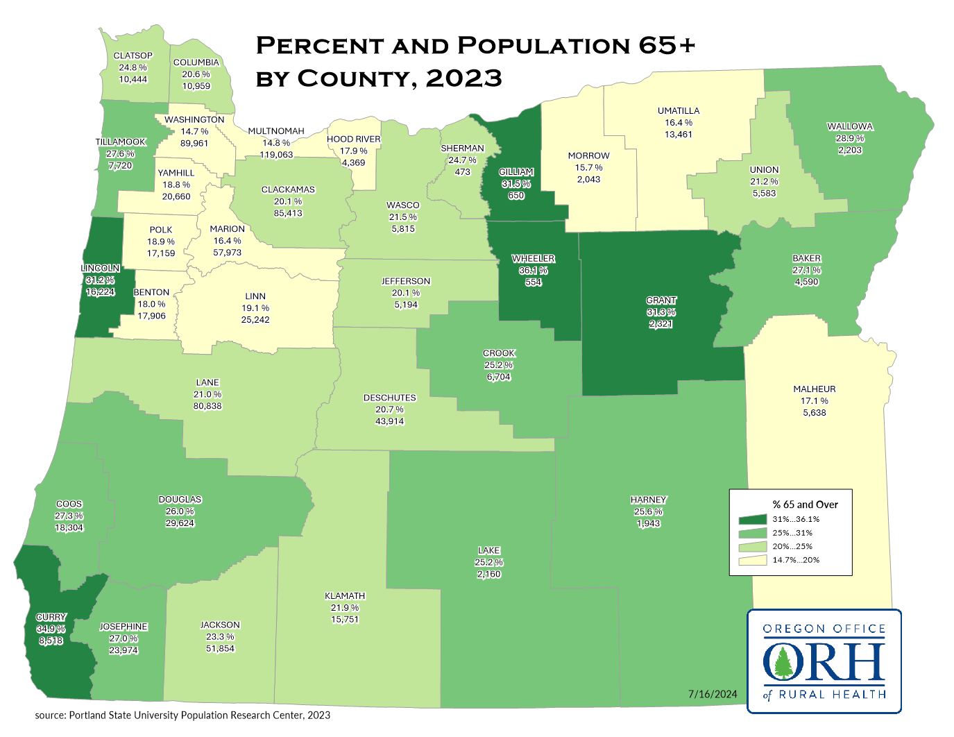 %65 and over by county map