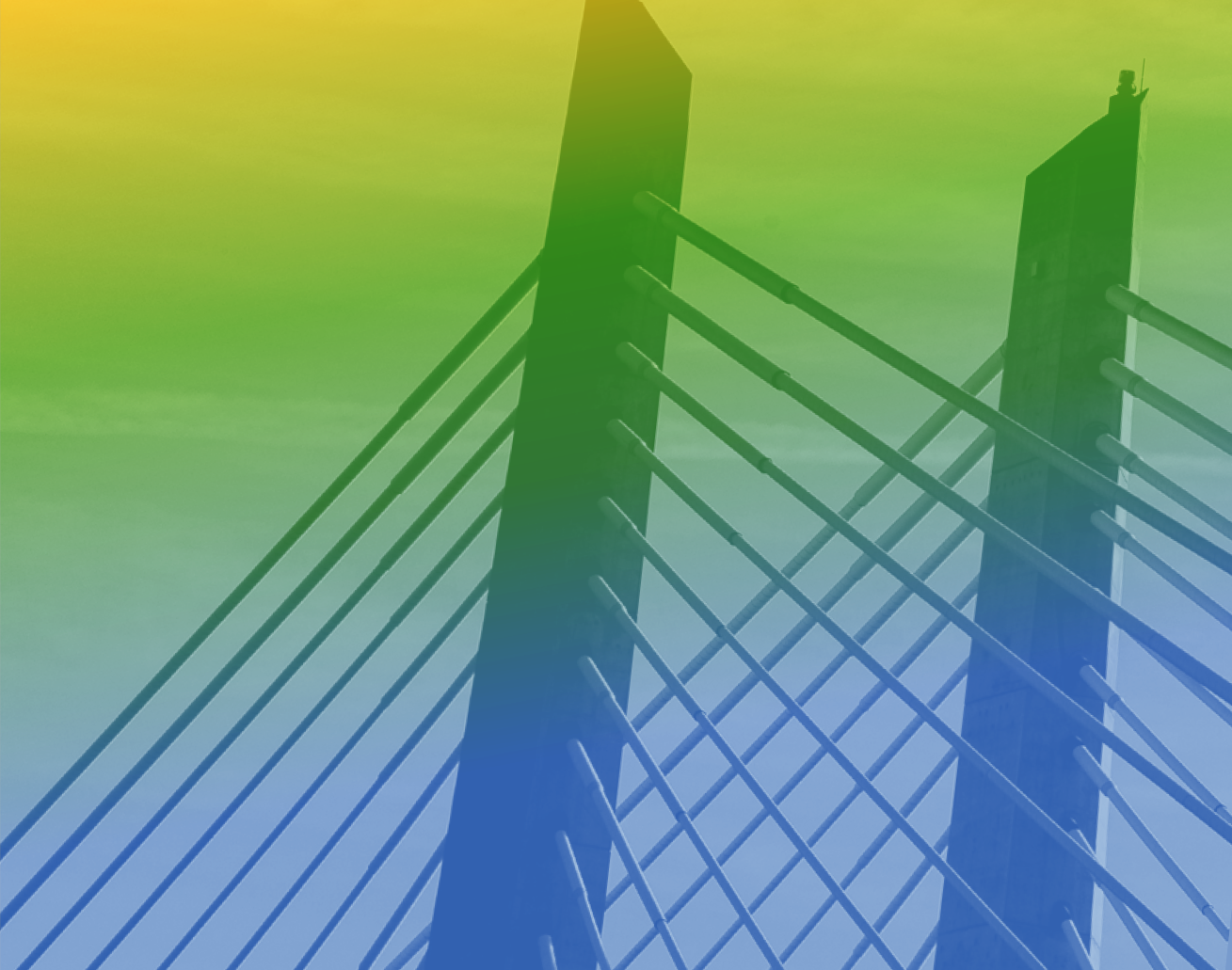 Tilikum Bridge graphic with yellow-green-blue color overlay