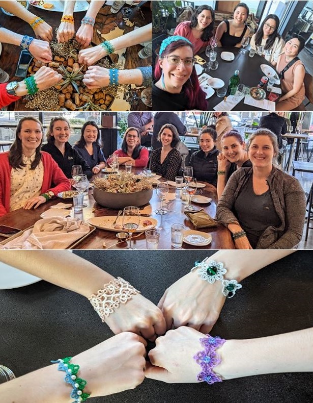 Collage photo of APOM women residency graduate lunch and homemade bracelet