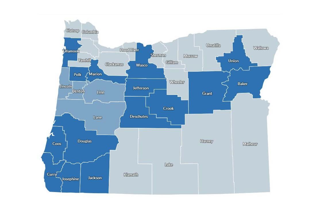 Map of Oregon counties with ACCESS teams