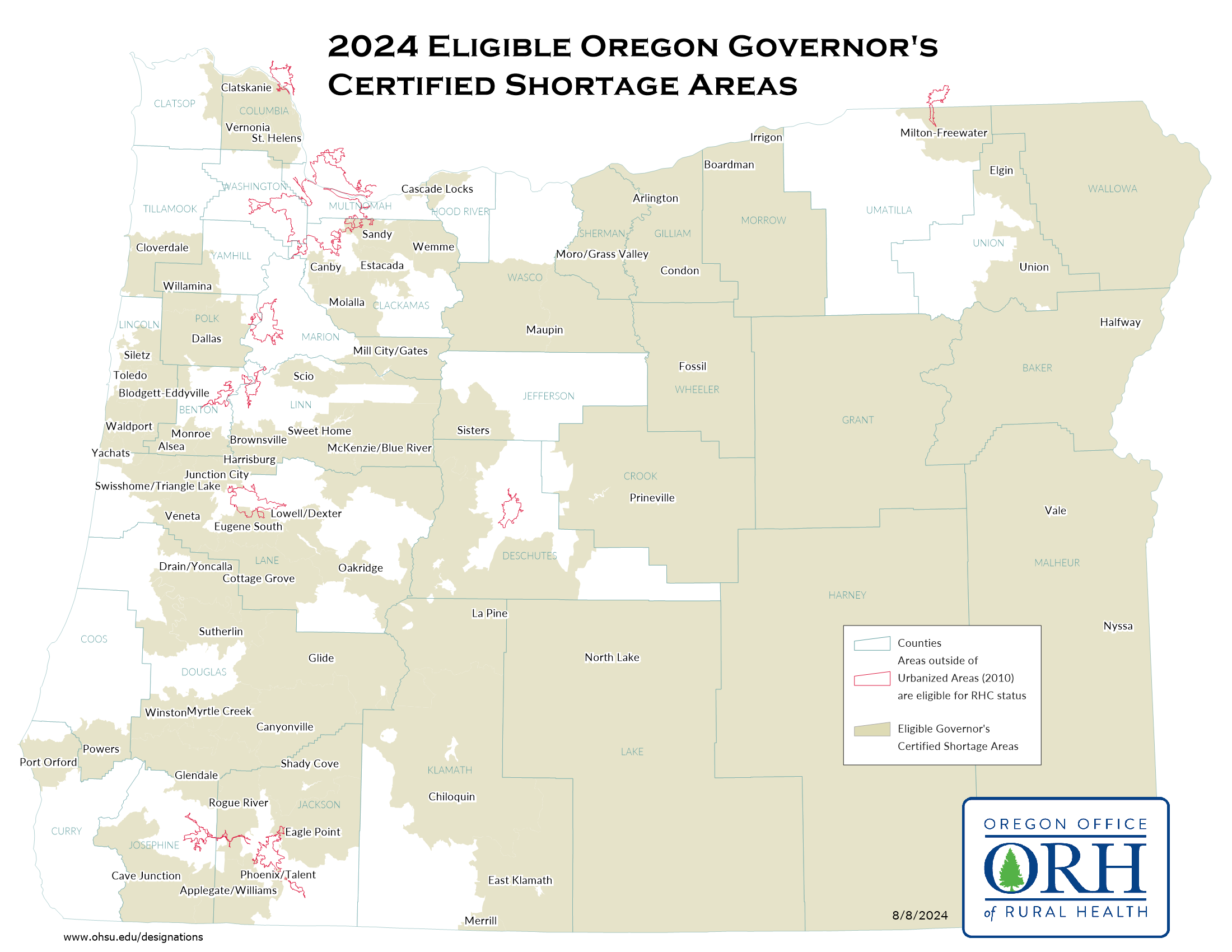 Governor’s Health Care Shortage Area Designation map