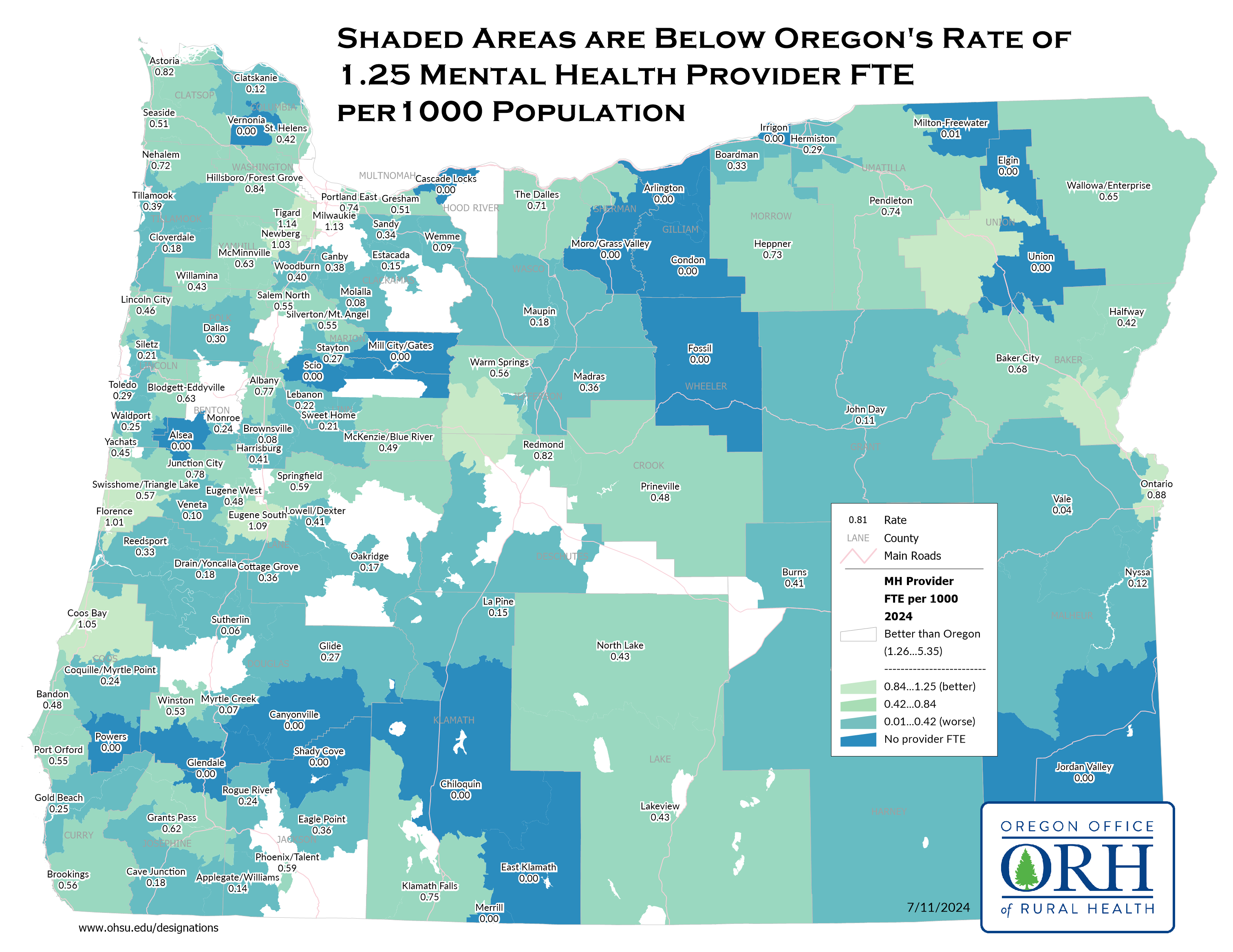 2023 Mental Health Provider per 1000 Map