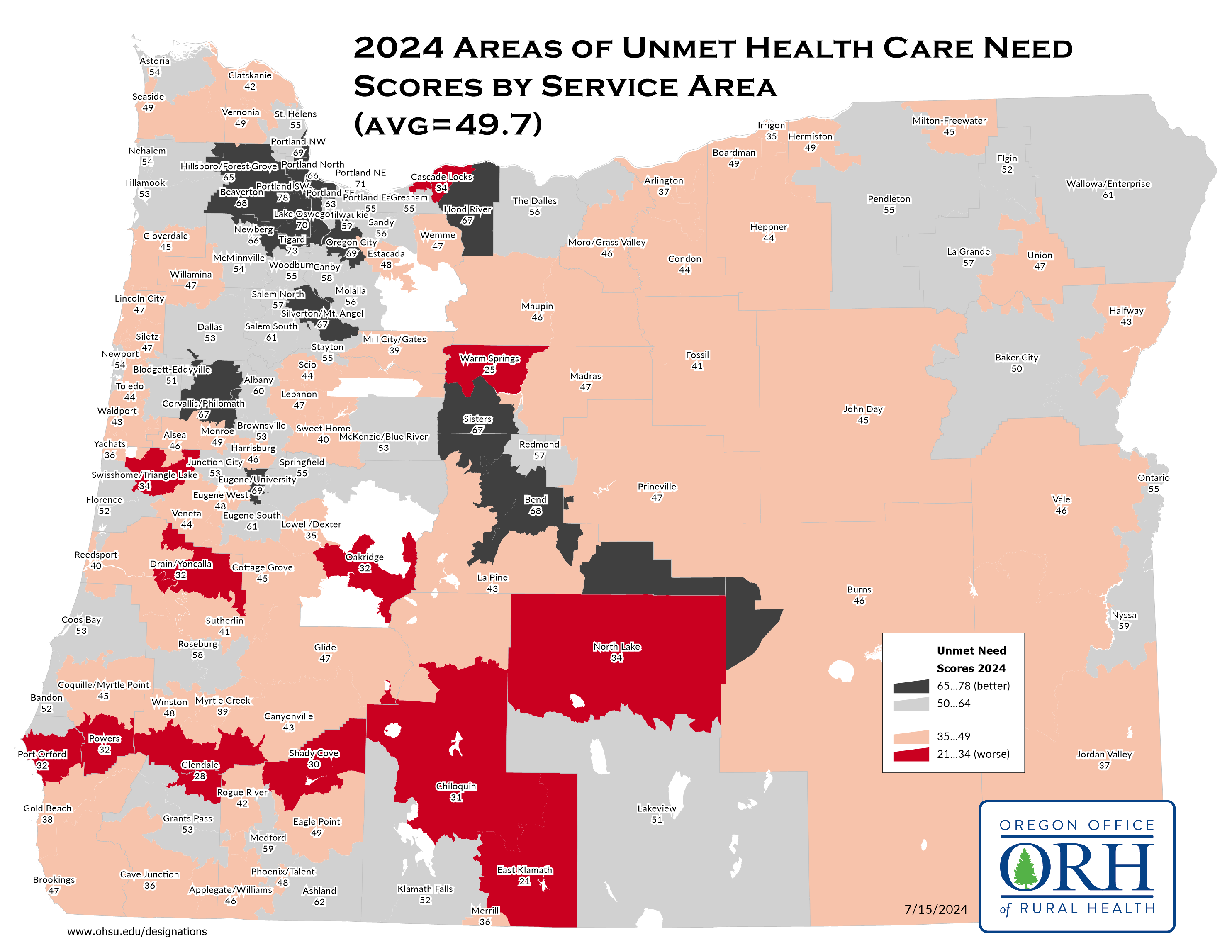 2023 Areas of Unmet Health Care Needs Map