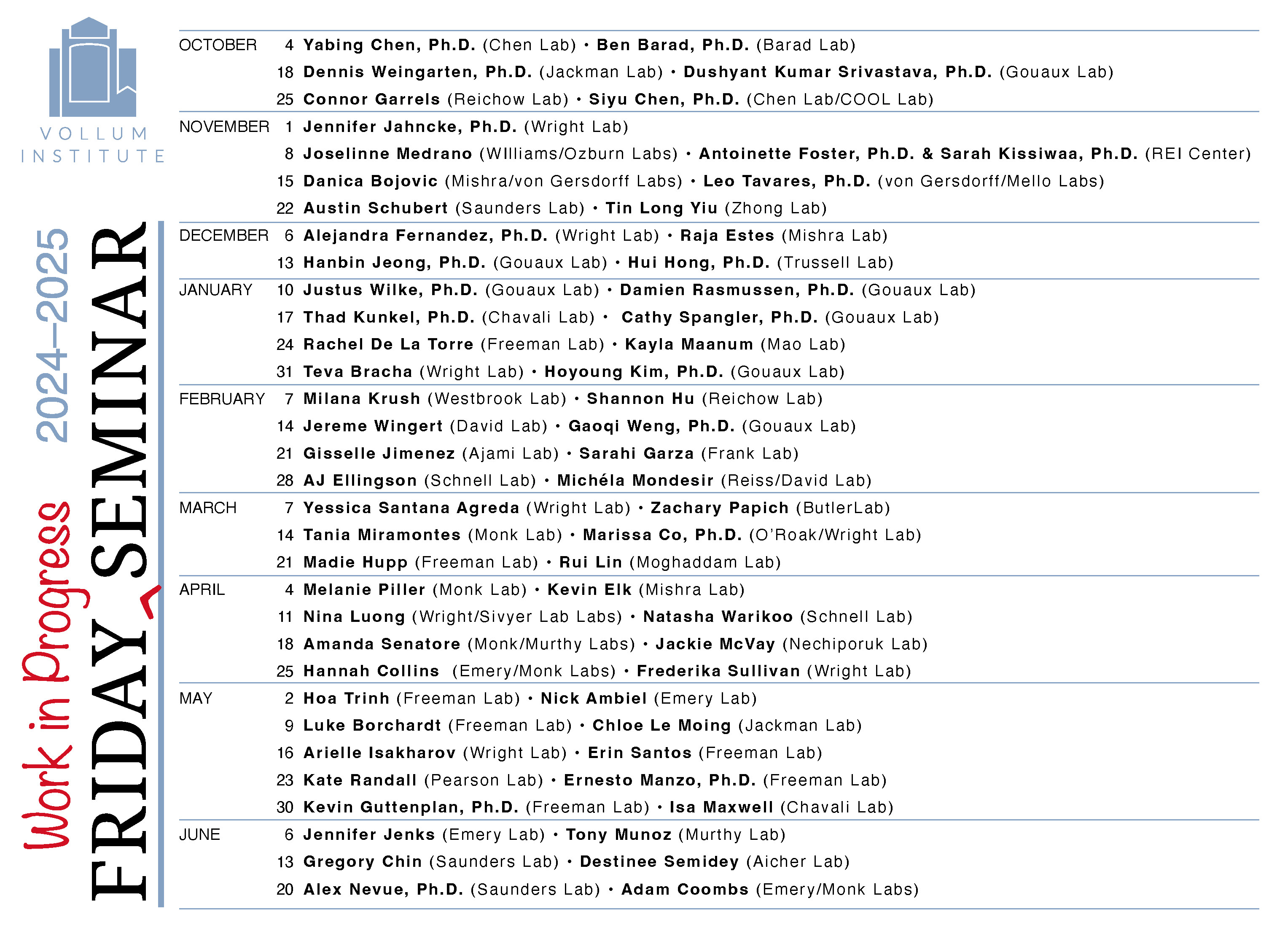 2024–2025 Work–in–Progress (WIP) seminar series schedule