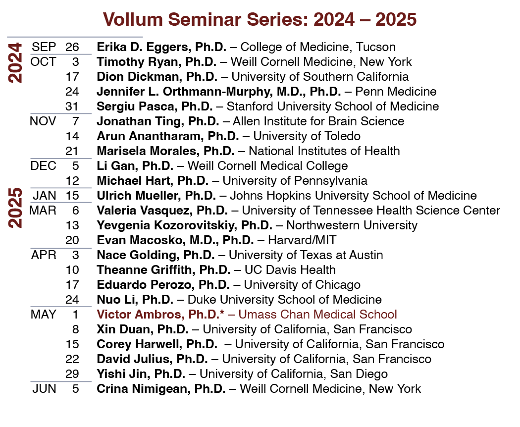 2024–2025 Vollum Seminar Series speaker list