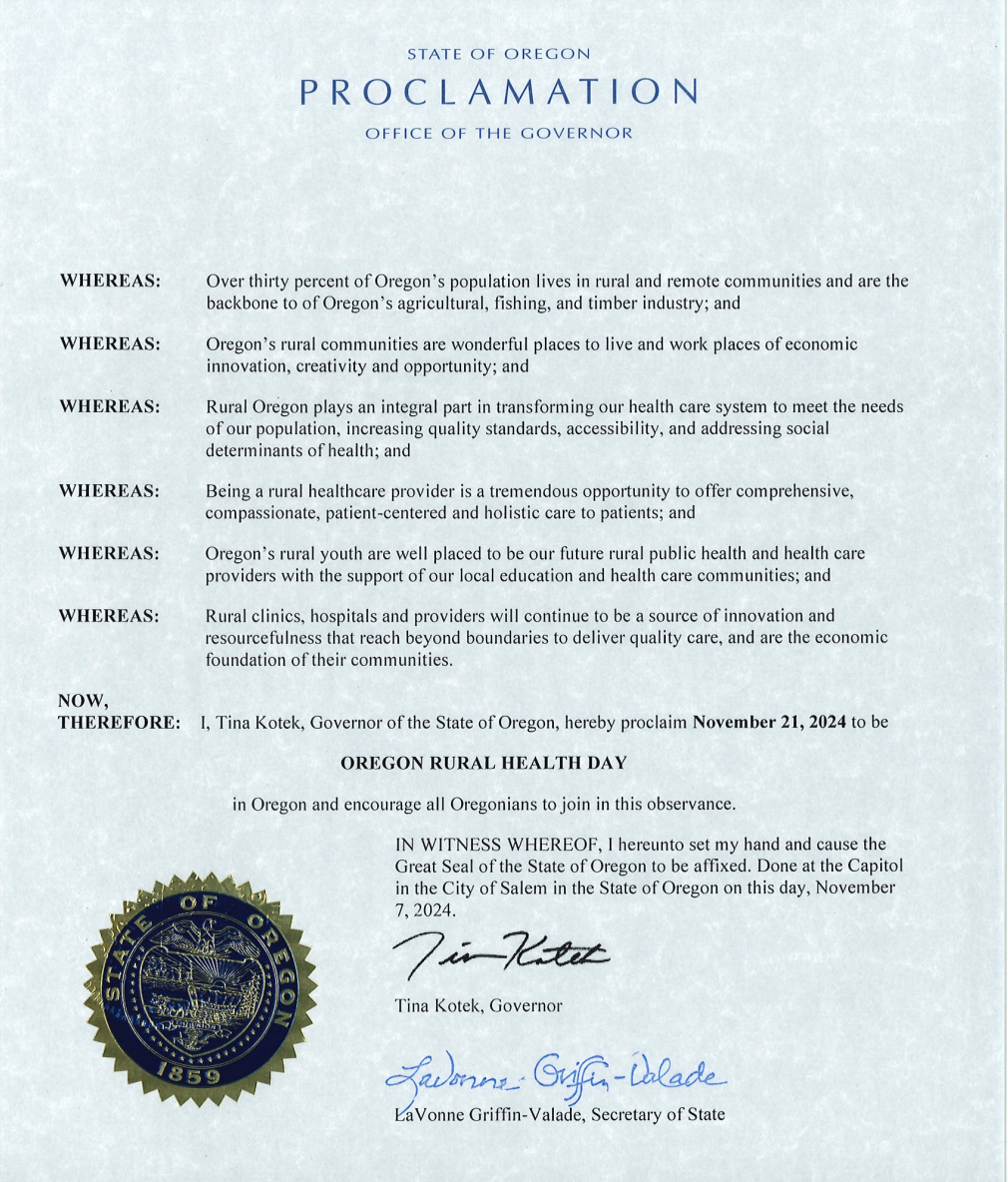 2024 Oregon Rural Health Day Proclamation