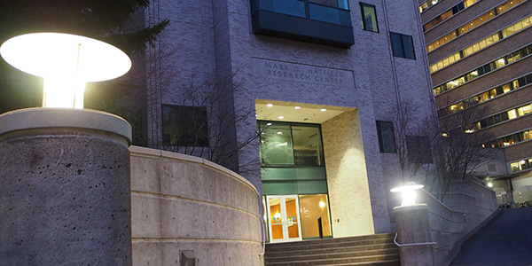 Hatfield Research Center lower entrance at night