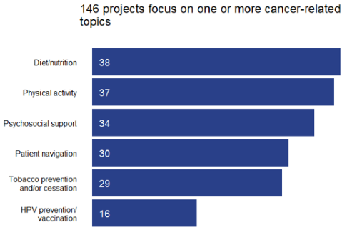 Graphic showing that 146 projects focus on a cancer-related topic